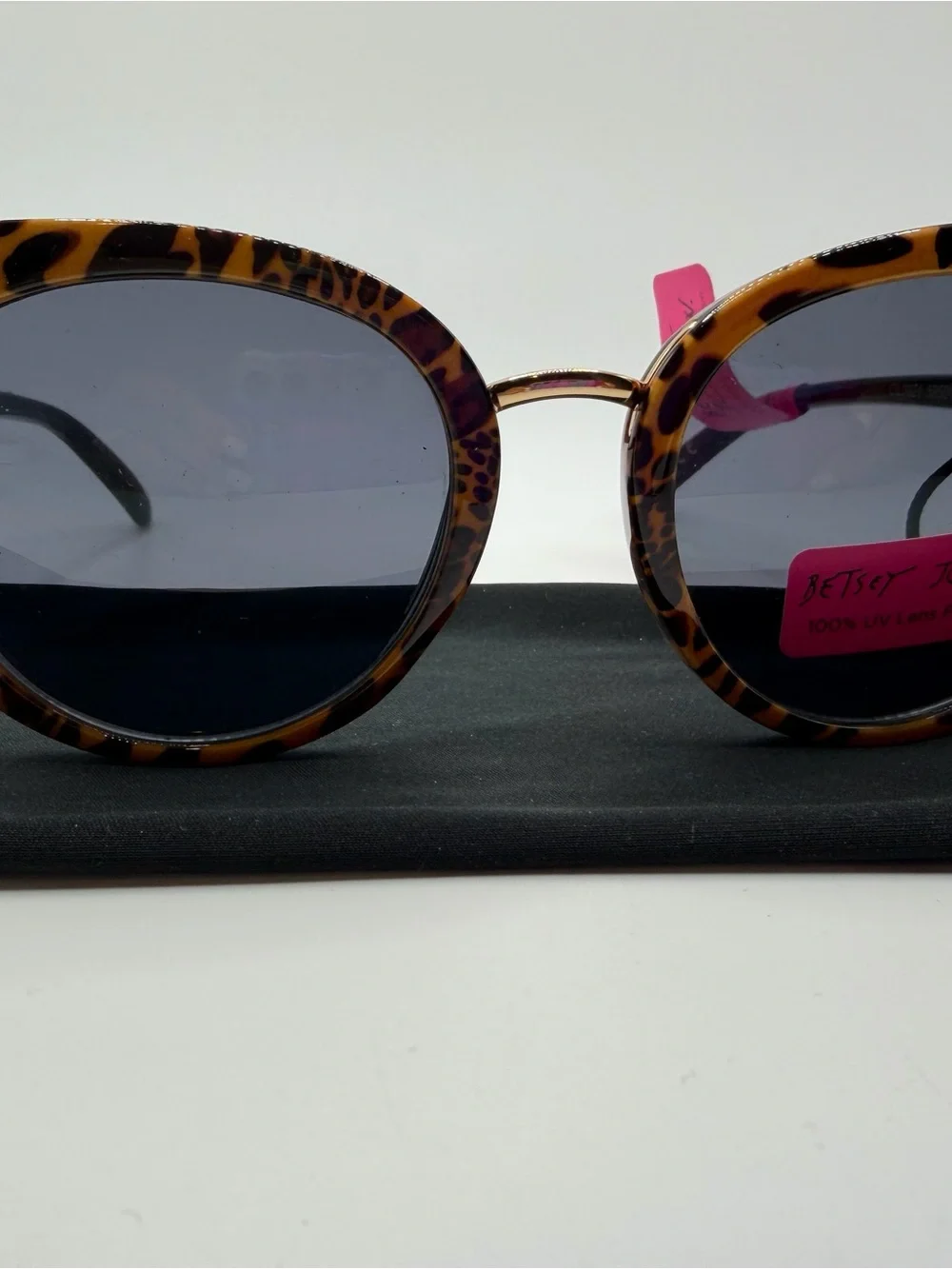 Betsey Johnson Leopard Print Round Sunglasses - Black Lenses